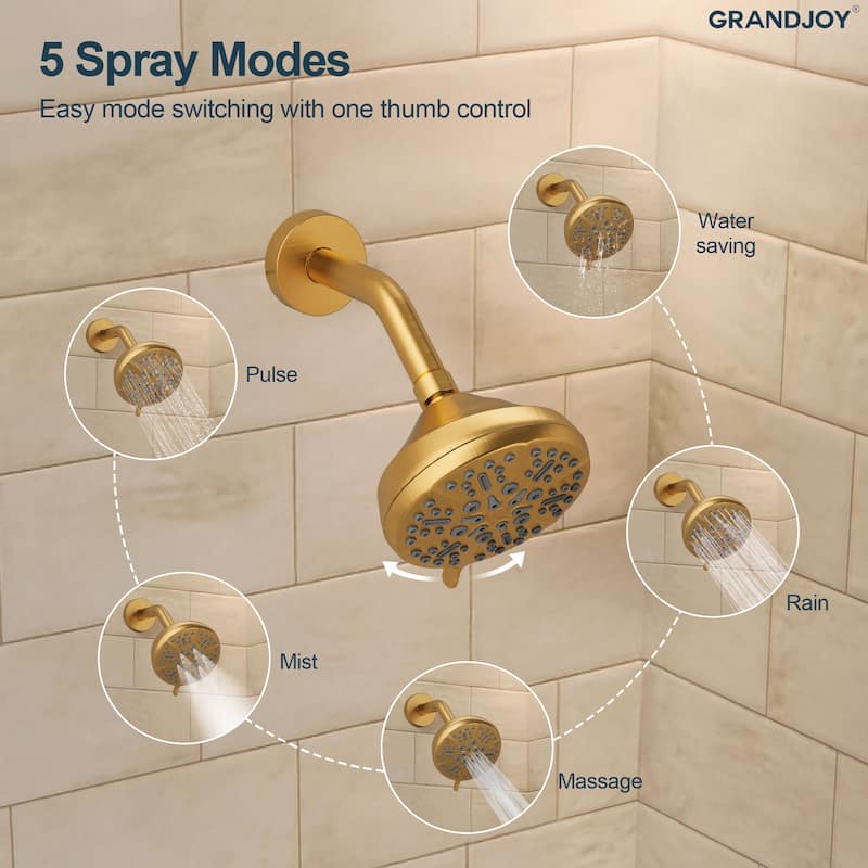 GRANDJOY Wall Mounted 5-Spray Shower System including Handheld Sprayer