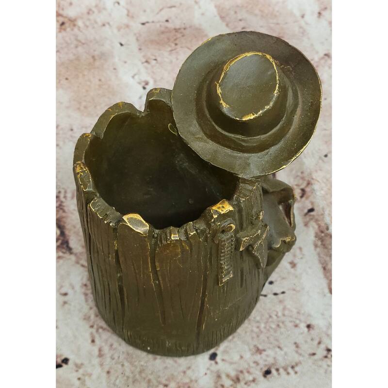 Western Cowboy Bust Bronze Pen Holder – Rustic Desk Decor