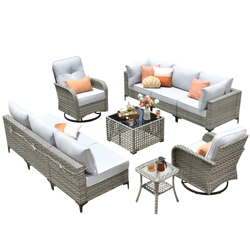 HOOOWOOO 10-piece Outdoor Furniture Wicker Swivel Rocking Chair Set