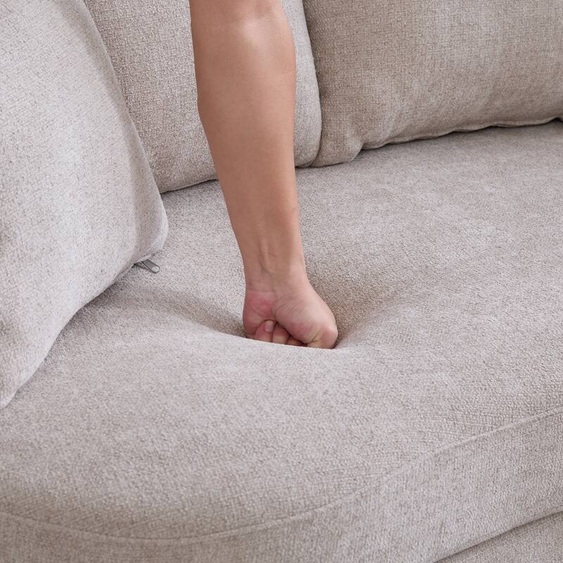 Plush Chenille Curved Lovesofa, Oversized Deep Seat Lounge Sofa, Upholstered Sofa with 4 Removable Cushions for Living Room