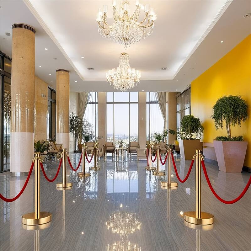 4Pole 3Rope Gold Stanchion Sets,5 Ft Ropes,Ball Top Posts,Solid Base