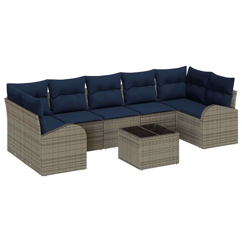vidaXL 8 Garden Sofa Set with Cushions Black/Brown/Grey Poly Rattan - 113.8 x 48.8 x 27.2