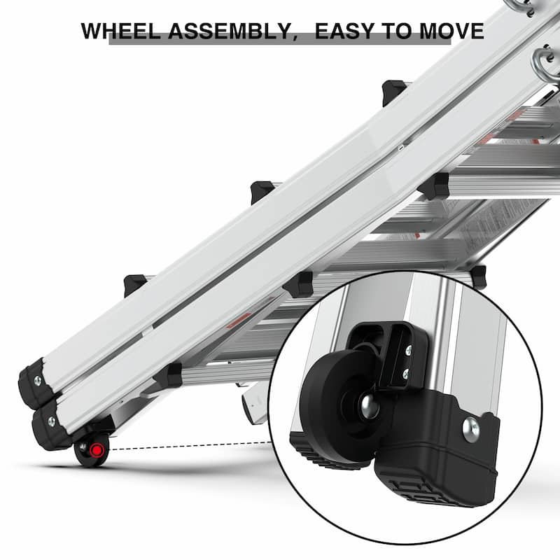 22 FT Aluminum Multi-Position Ladder with Wheels