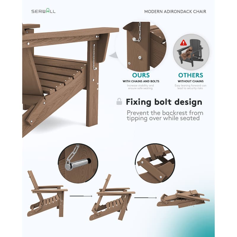 HDPE Oversized Folding Adirondack Chair, All-Weather Modern Folding Adirondack Chair