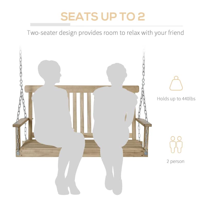 Outsunny 2 Seater Outdoor Porch Swing Chair Seat with Slat Design, Wooden Hammock Bench for Garden Patio Yard