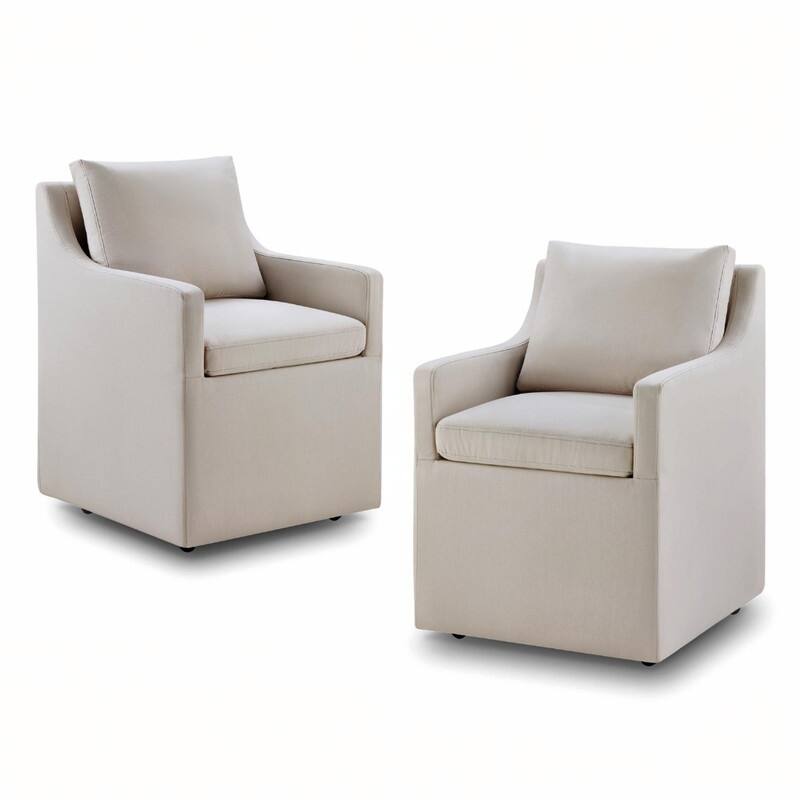 Bentley Modern Mobile Dining Arm Chairs with Casters & Storage - Set of 2 - Beige
