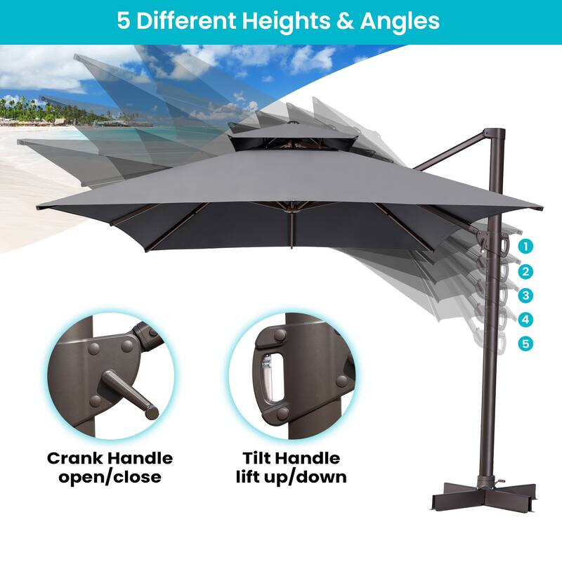Outdoor 10X13 FT Dual Top Patio Cantilever Umbrella with Rod Base