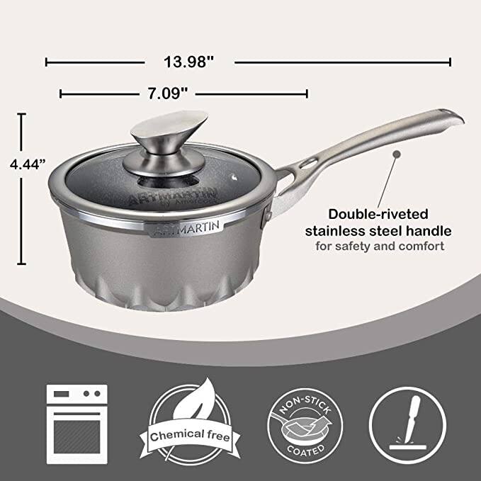 Saucepan with lid Non-Stick Ceramic Coated Die Cast Aluminum Round Saucepan with Induction Bottom & Lid ,6.3 inch