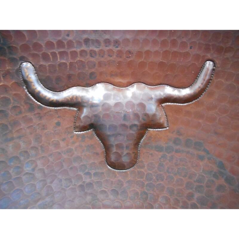 15" Round Copper Bathroom Sink with Texas Longhorn/Steer Design by SimplyCopper - 15" x 15" x 5.5"
