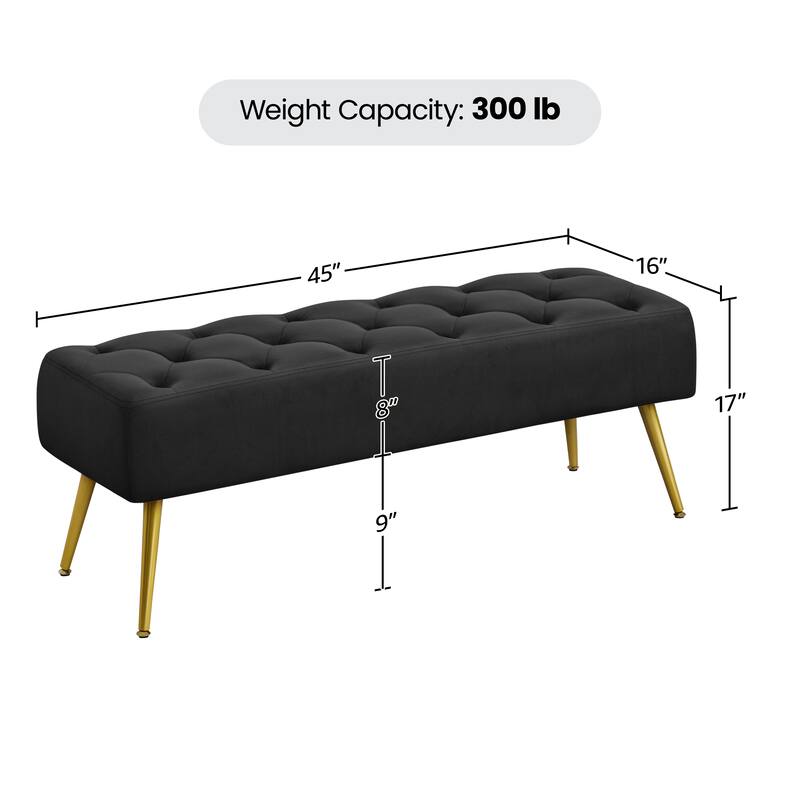 Yaheetech Upholstered Footstool Velvet Ottoman Button-Tufted Table Bench - 45"×16"×17"