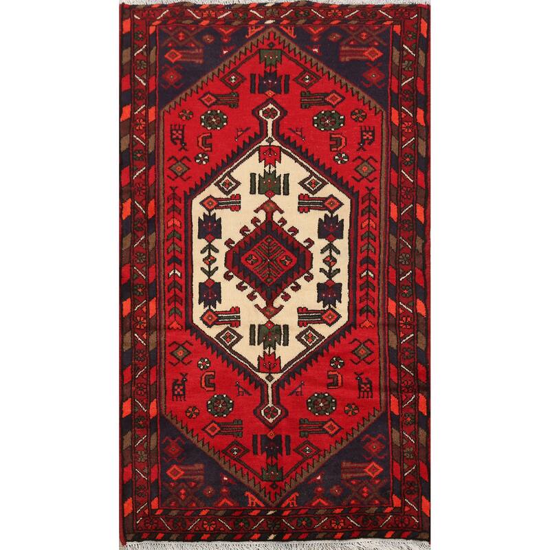 Geometric Tribal Hamedan Persian Area Rug Wool Hand-knotted Carpet - 3'3" x 5'0"