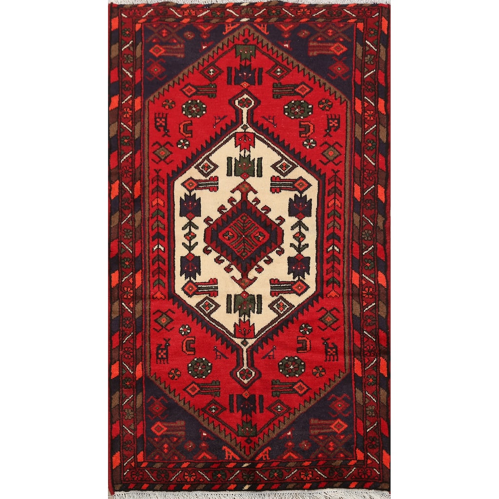 Geometric Tribal Hamedan Persian Area Rug Wool Hand-knotted Carpet - 3'3" x 5'0"