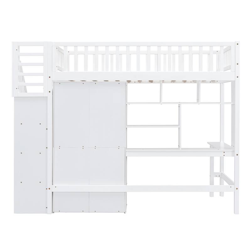 Twin Size Loft Bed with Bookshelf, Drawers, Desk, and Wardrobe - Space-Saving Design for Children's Bedrooms, Small Space