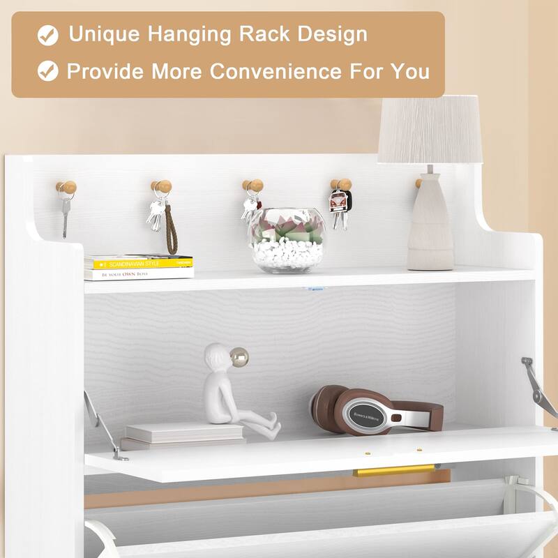 Javlergo Shoe Cabinet with 3 Flip-Up Drawers Freestanding Shoe Organizer with Adjustable Shelf for Entryway Hallway Living Room