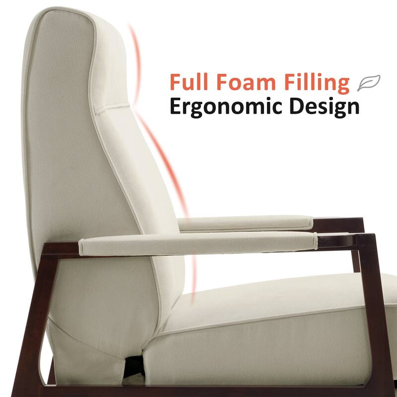 MCombo Fabric Pushback Recliner Chair with Wooden Armrests, Upholstered Single Sofa Accent Chair
