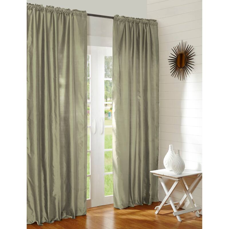 Radia Laurel Green Silk Rod Pocket 108 Inch Single Curtain Panel