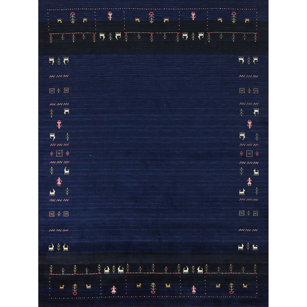 Navy Blue Gabbeh Oriental Area Rug Handmade Wool Carpet - 8'0"x 9'8"