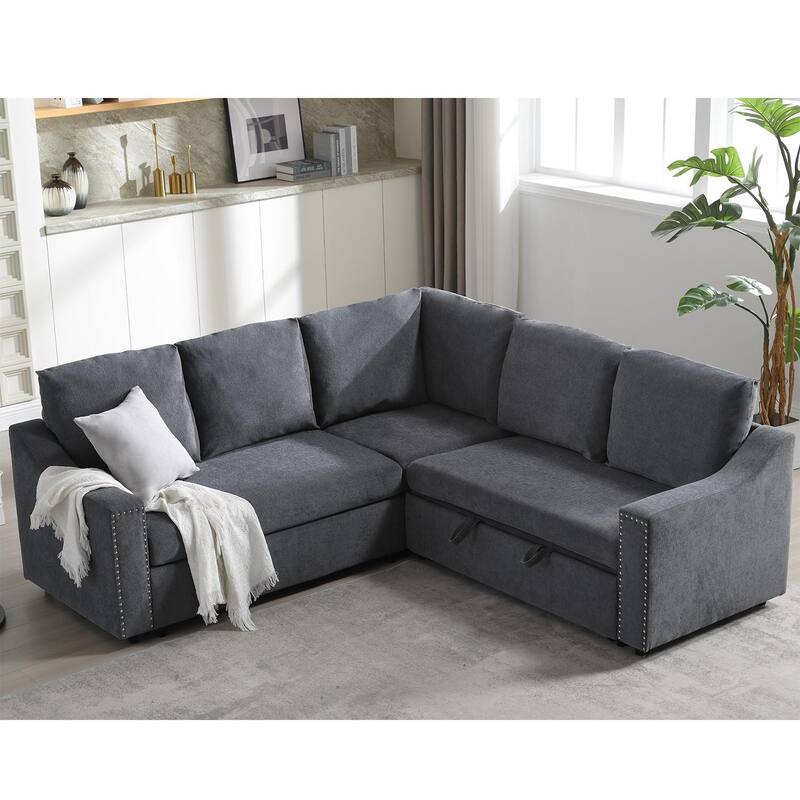 L-shaped sofa with pull-out sofa bed, Corner Sofa,comfortable living room furniture set, sleeper so