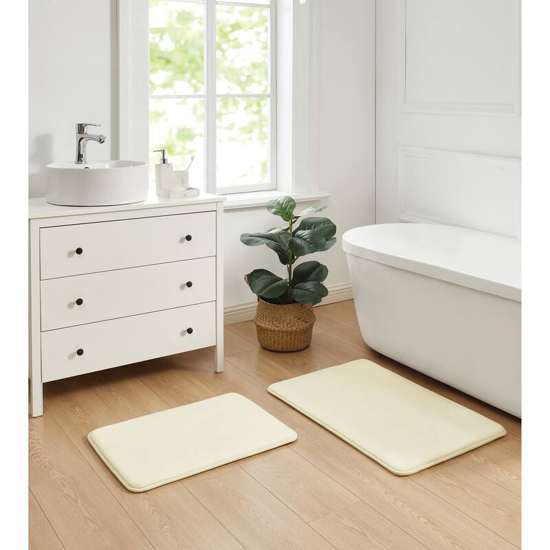 Royal Velvet Signature Solid Memory Foam Set of 2 Bath Rug - 17x24 Set - Ivory