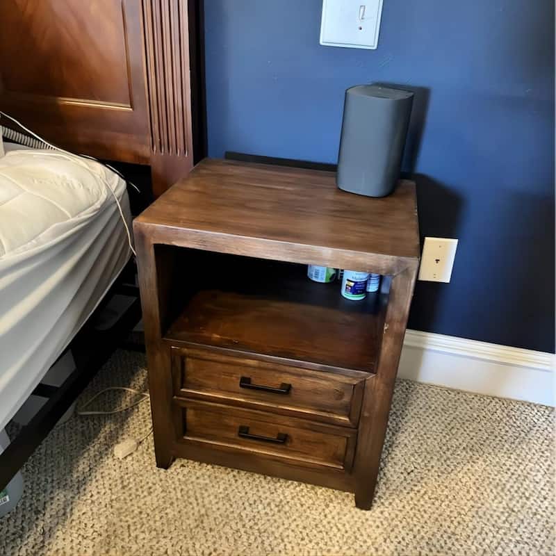 Rustic Dark Brown Solid Wood 2-Drawer Nightstand Bedside Table
