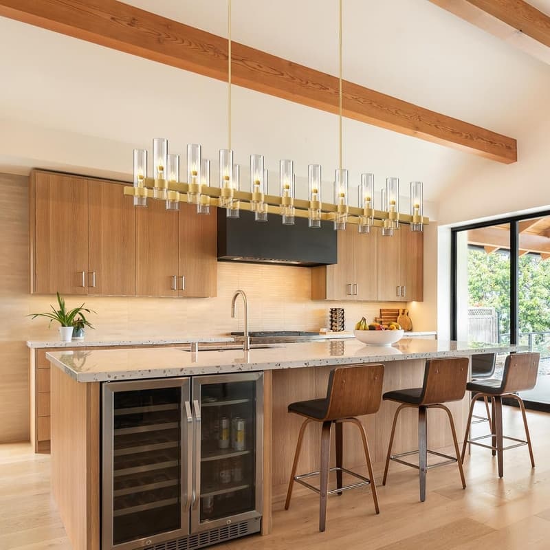 KAYLA Brass Kitchen Island Lighting- 16-Light Linear Chandelier