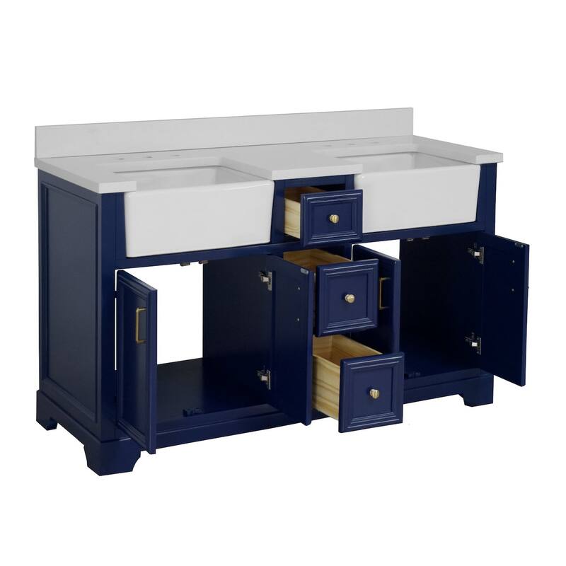 KitchenBathCollection Zelda 60" Double Farmhouse Vanity with Quartz Top