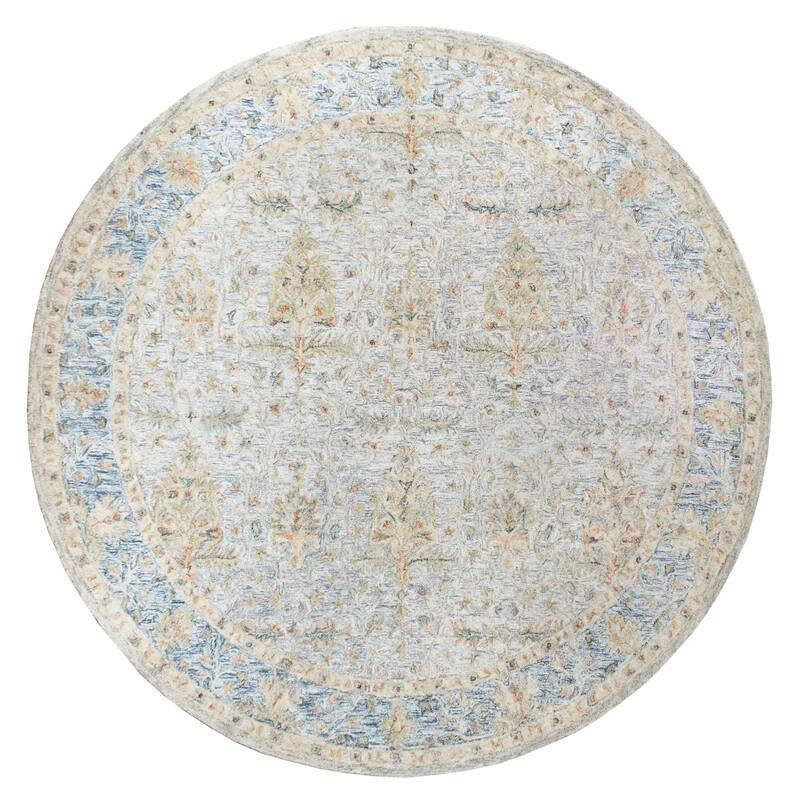 Liam Floral Hand-Tufted Wool Traditional Indoor Area Rug by Sevita - 8'6" Round - Blue/Cream