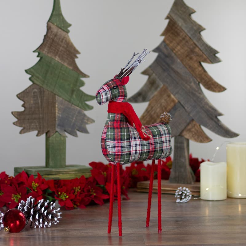 16" Red and Green Plaid Standing Reindeer Christmas Figure