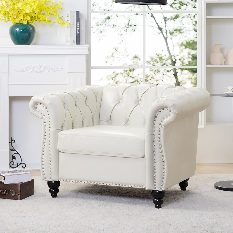 GDFStudio- Winston PU Leather Chesterfield Club Chair
