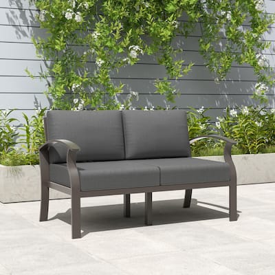 Outdoor Aluminum Loveseat with Grey Cushions