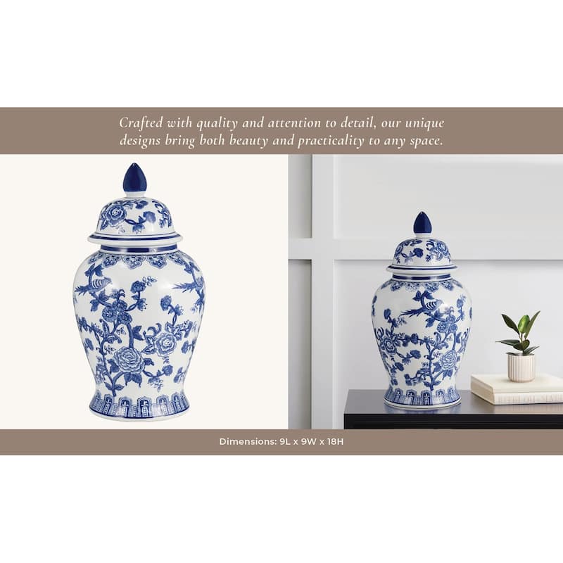 Sagebrook Home Ceramic Chinoiserie Ginger Jar with Lid