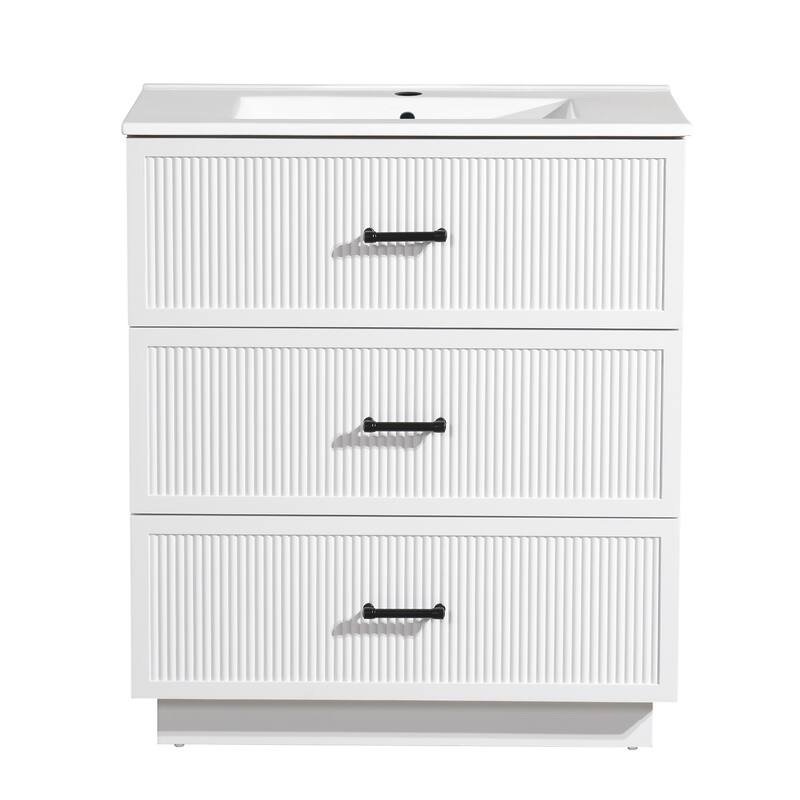 30" Freestanding Bathroom Vanity with Ceramic Sink and 2 Storage Drawers, Stylish Gray Floor Cabinet - 29.75in L MDF - 29.75in L White