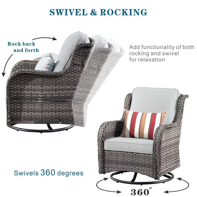 OVIOS 3-piece Rattan Wicker Rocking Swivel Chair Set