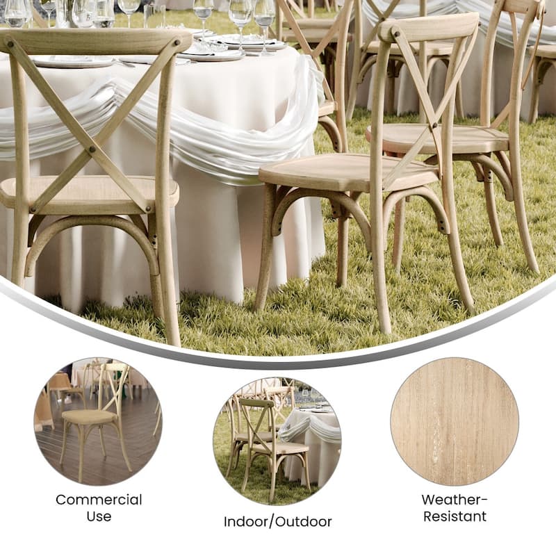 Indoor/Outdoor Commercial Grade Wood Look Resin Cross Back Chair - 19.25"W x 19.75"D x 35.25"H