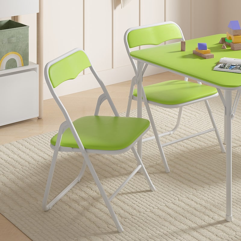VECELO 5 Pcs Kids Folding Activity Table and Chairs Set, Portable, with Ultra Soft PU Padded Cushion, Matte Black