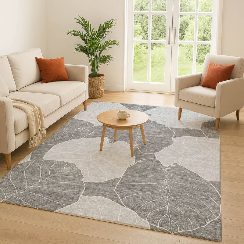 Machine Washable Indoor/ Outdoor Tropical Floral Chantille Rug