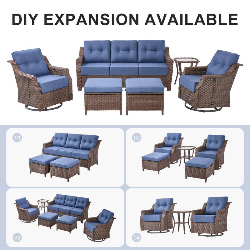 Gymojoy 9-Piece Wicker Patio Furniture Set, 6-inch Thick Cushioned & UV-Resistant, Outdoor Sofa & Chiar Set for Garden