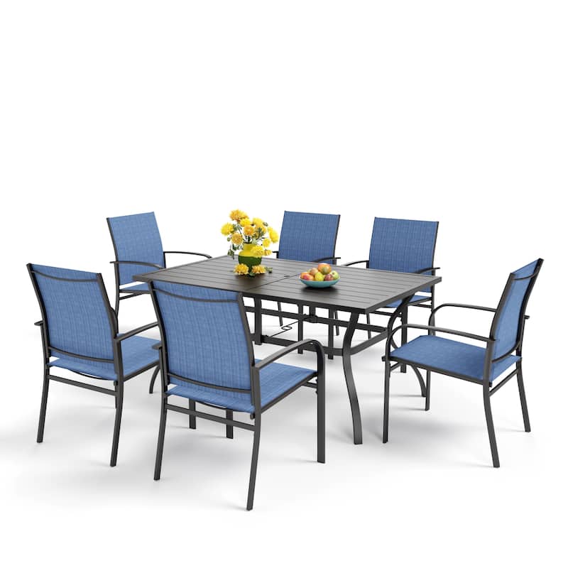 MAISON ARTS 7-Piece Patio Dining Set Metal Rectangle Table and 6 Textilene Dining Chairs