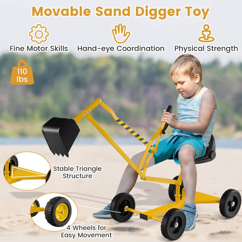 Kids Ride-On Sand Digger Toy with Rotating Seat and Realistic Shovel for Outdoor Play - 47.5" x 16" x 25"