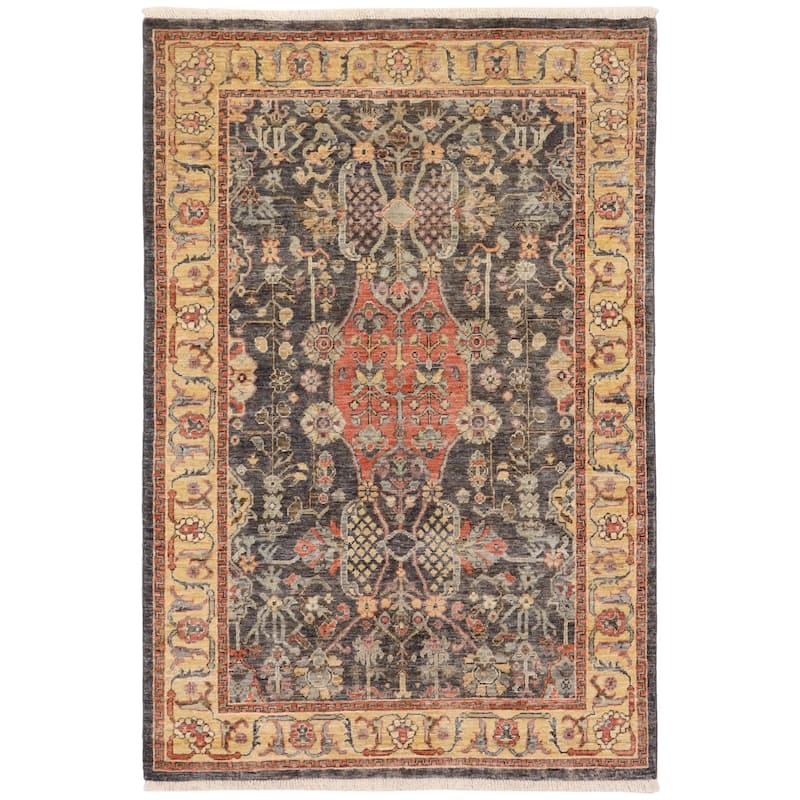 Rustic Heriz Ziegler Alena Grey Tan Hand-Knotted Rug - 3'11'' x 5'10''