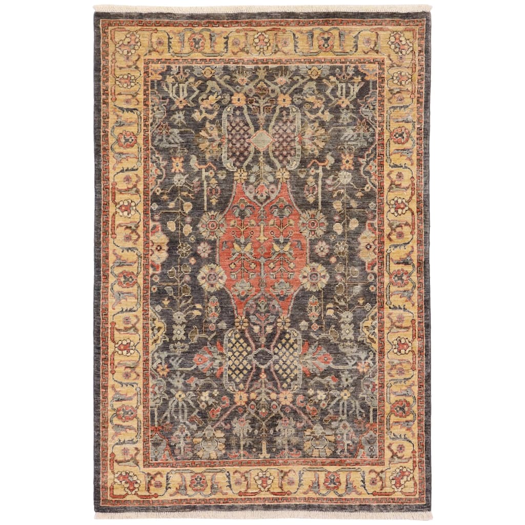 Rustic Heriz Ziegler Alena Grey Tan Hand-Knotted Rug - 3'11'' x 5'10''