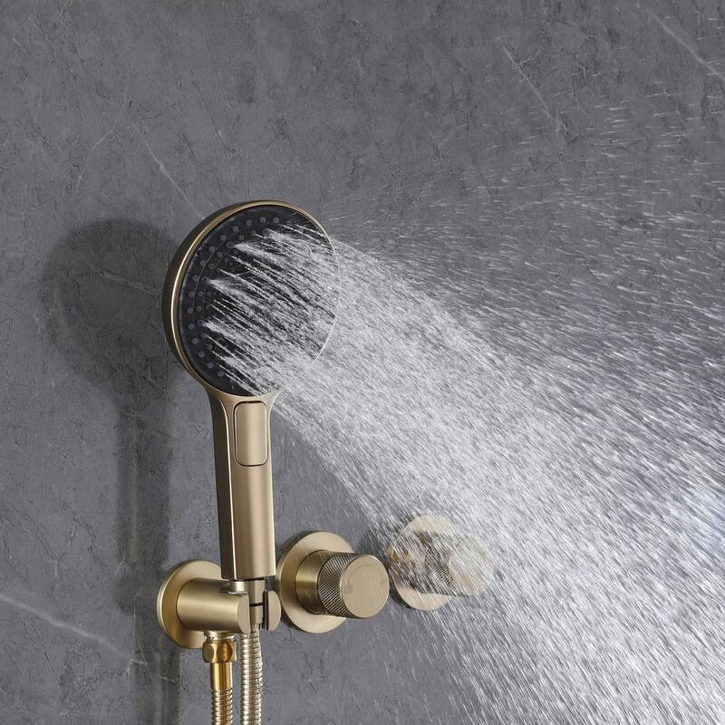 Wall Mounted Rainfall Shower System With Three Function Handheld Shower