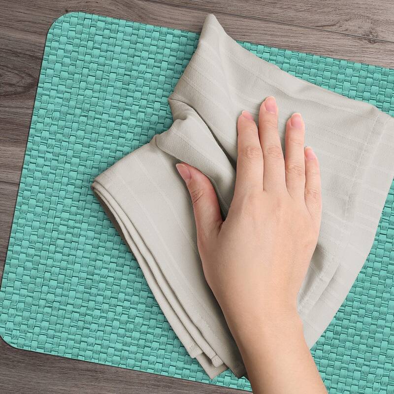 CounterArt Teal and Natural Basket Weave Design Reversible Easy Care Plastic Placemat Set of 4 Made in The USA