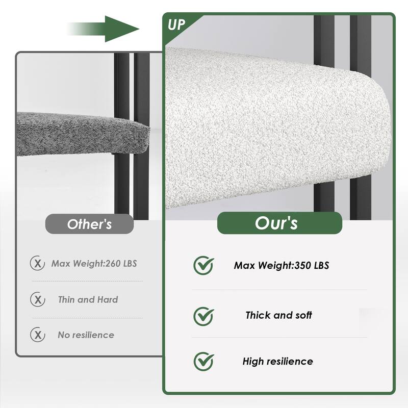 Set of 2 Upholstered Dining Chairs, Bouclé Fabric Accent Chairs with Metal Frame, with Cushioned Seat & Back