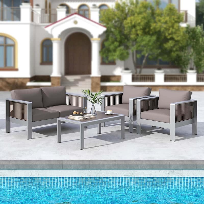 Costway Patio Aluminum Loveseat Sofa Outdoor Furniture Set with Thick - See Details