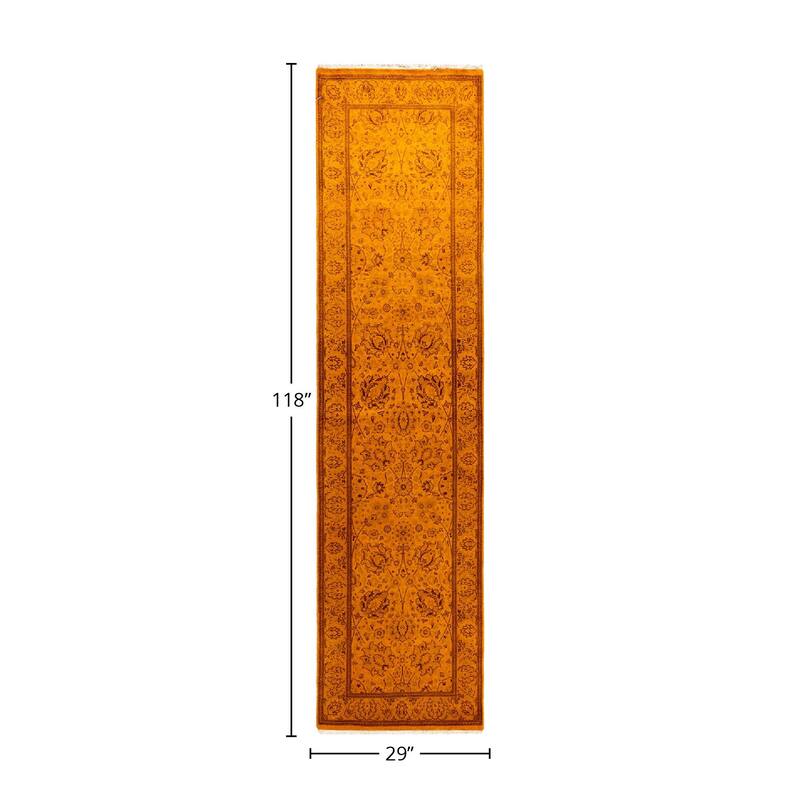 Fine Vibrance, One-of-a-Kind Hand-Knotted Runner Rug - Gold, 2' 5" x 9' 10" - 2' 5" x 9' 10"