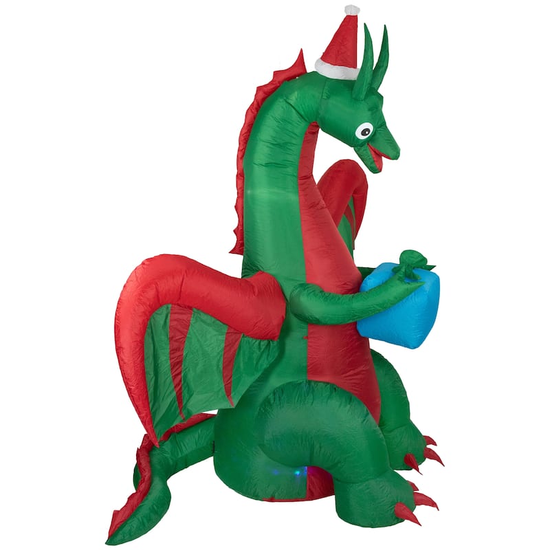 6' Inflatable LED Lighted Dragon with Gift Outdoor Christmas Decoration