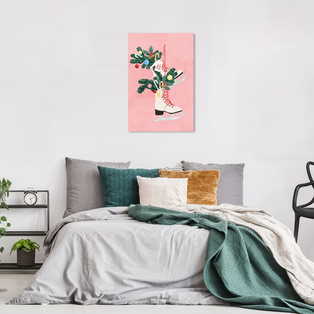 Wynwood Studio Canvas Holiday and Seasonal Sweet Ice Skater Pink Modern & Contemporary Wall Art Canvas Print