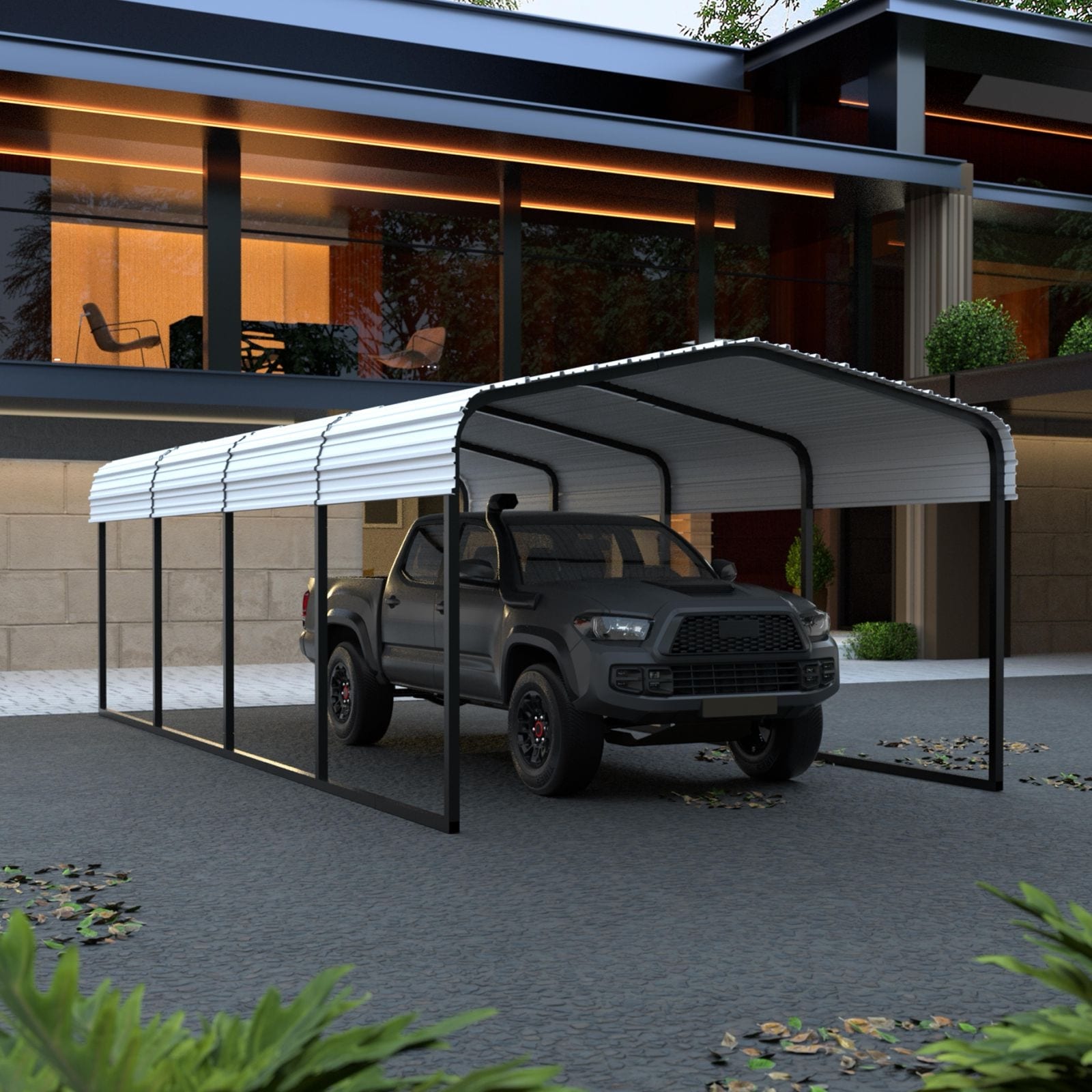 VEIKOUS Metal Carport, Heavy Duty Steel Carport Garage and Shelter, White