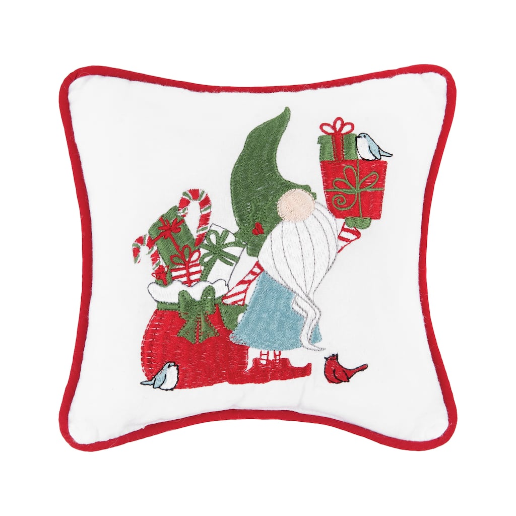 10" x 10" Gnome Presents Embroidered Throw Cotton Petite Accent Pillow